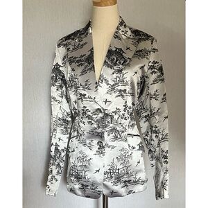 Silk Box Black and Gray Silk Blend Asian Toile Printed Women's Blazer